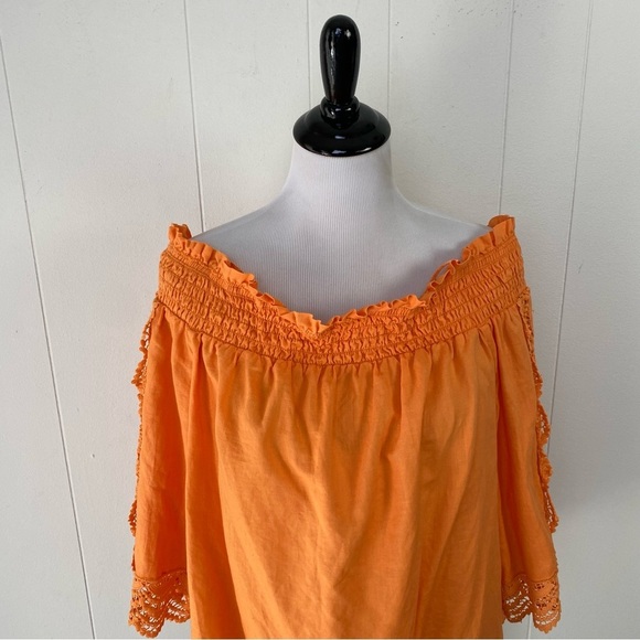 Chicos Bright Orange Linen Blend Off the Shoulder Peasant Top sz 2 / US 12-14 - Picture 3 of 10